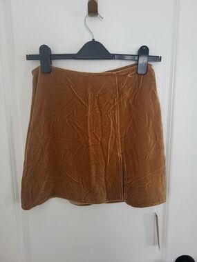 Reformation Velvet Mini Skirt in Copper Brown